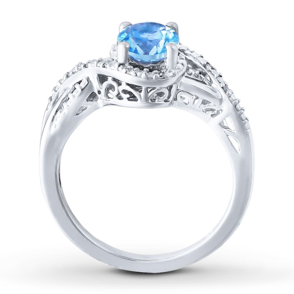 Blue Topaz Ring Diamond Accents White Sterling Silver